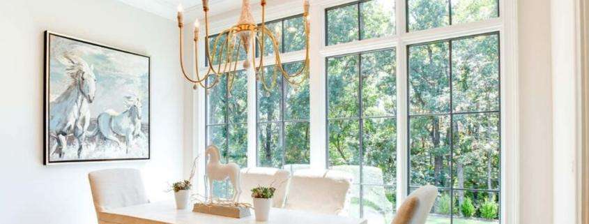 Elegant dining room with large replacement windows in Los Angeles, CA