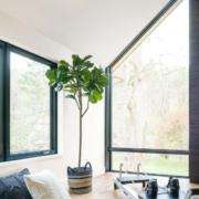 modern room with large black-framed replacement windows in Orange County, CA