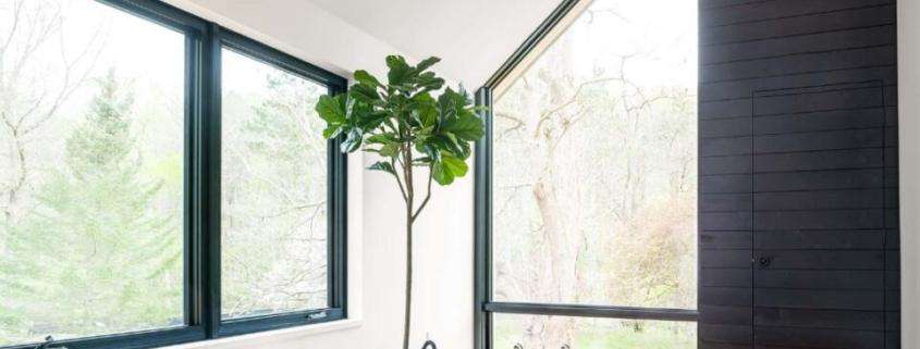 modern room with large black-framed replacement windows in Orange County, CA