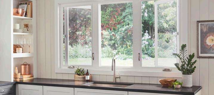 Replacement windows in Los Angeles, CA installed above a modern kitchen